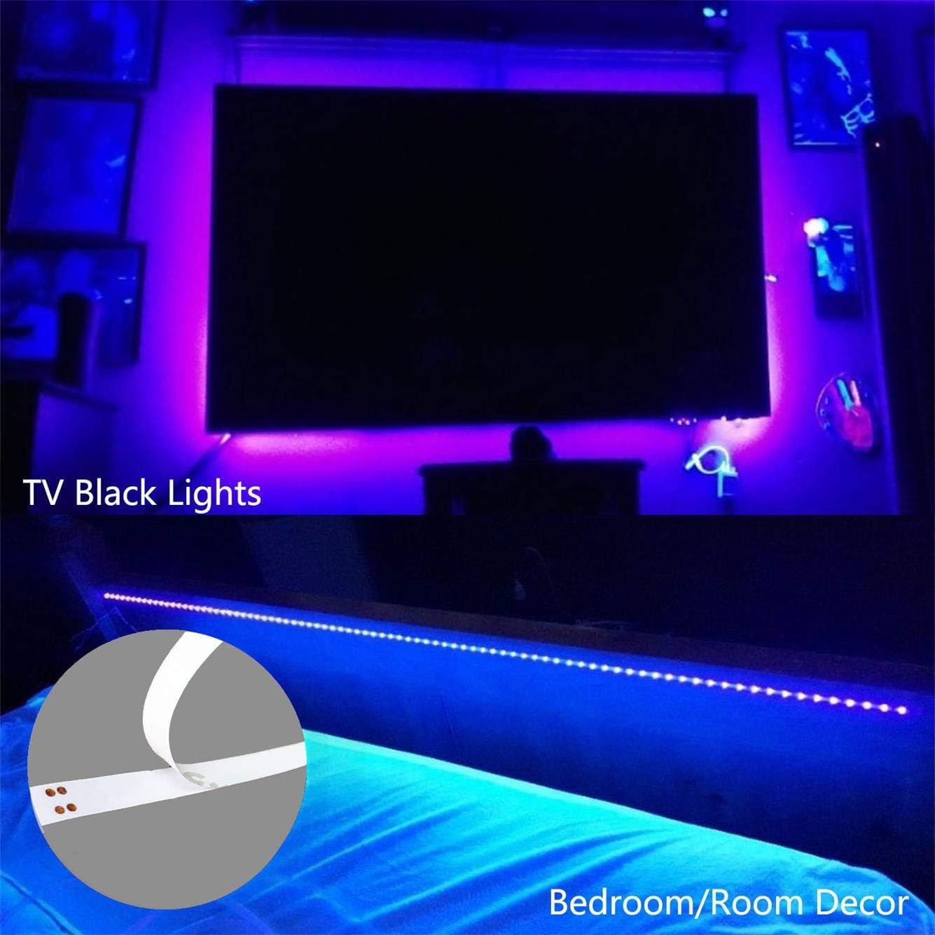 2m USB UV blacklight strip glowing purple against a dark background - 4