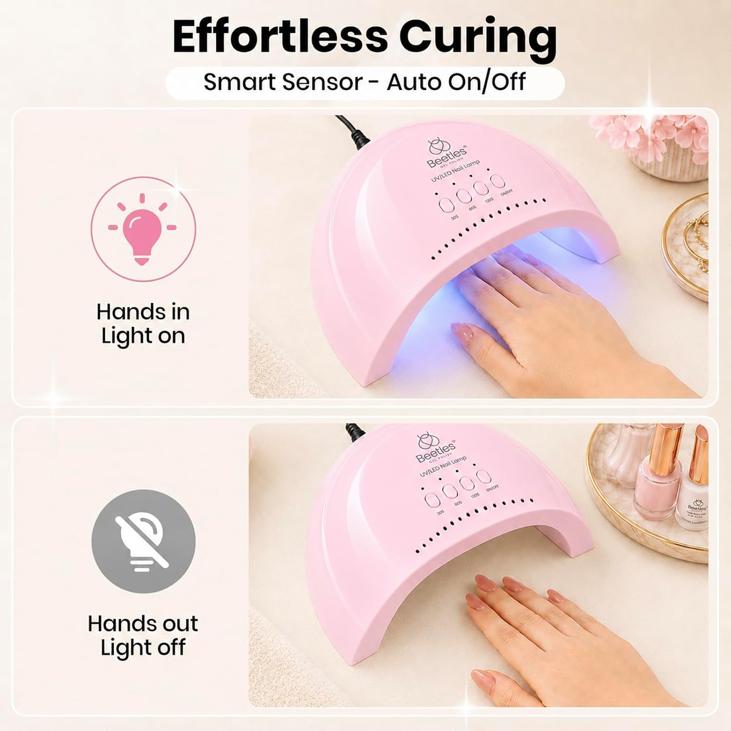 Pink compact UV/LED nail lamp with 30 LEDs and built-in sensor - 3