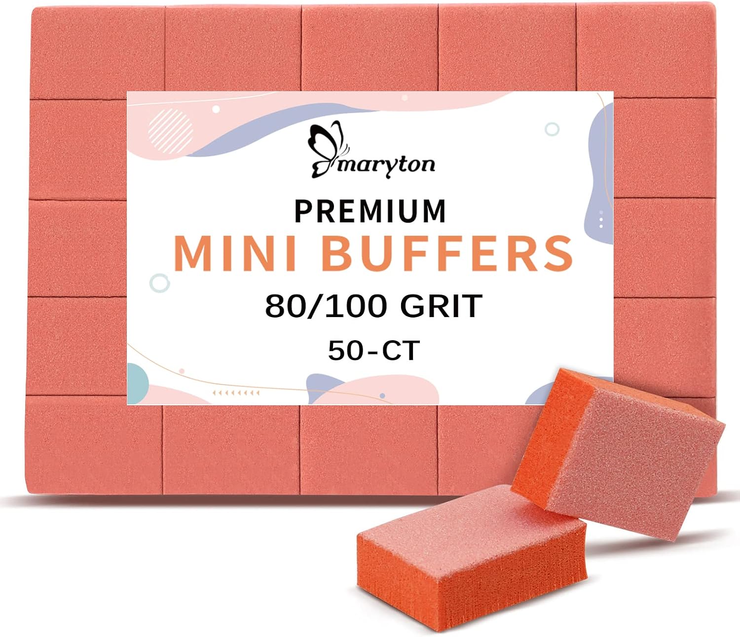 80/100 Grit Mini Nail Buffer — 50 Pack for Acrylics