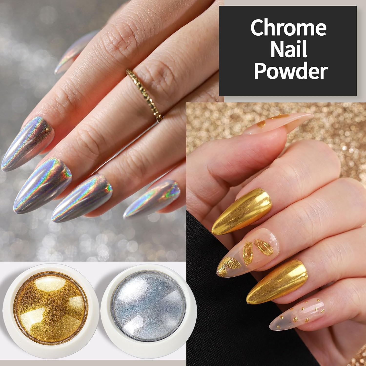 Fandamei nail art kit with chrome powders, brushes, rhinestones and stickers - 3