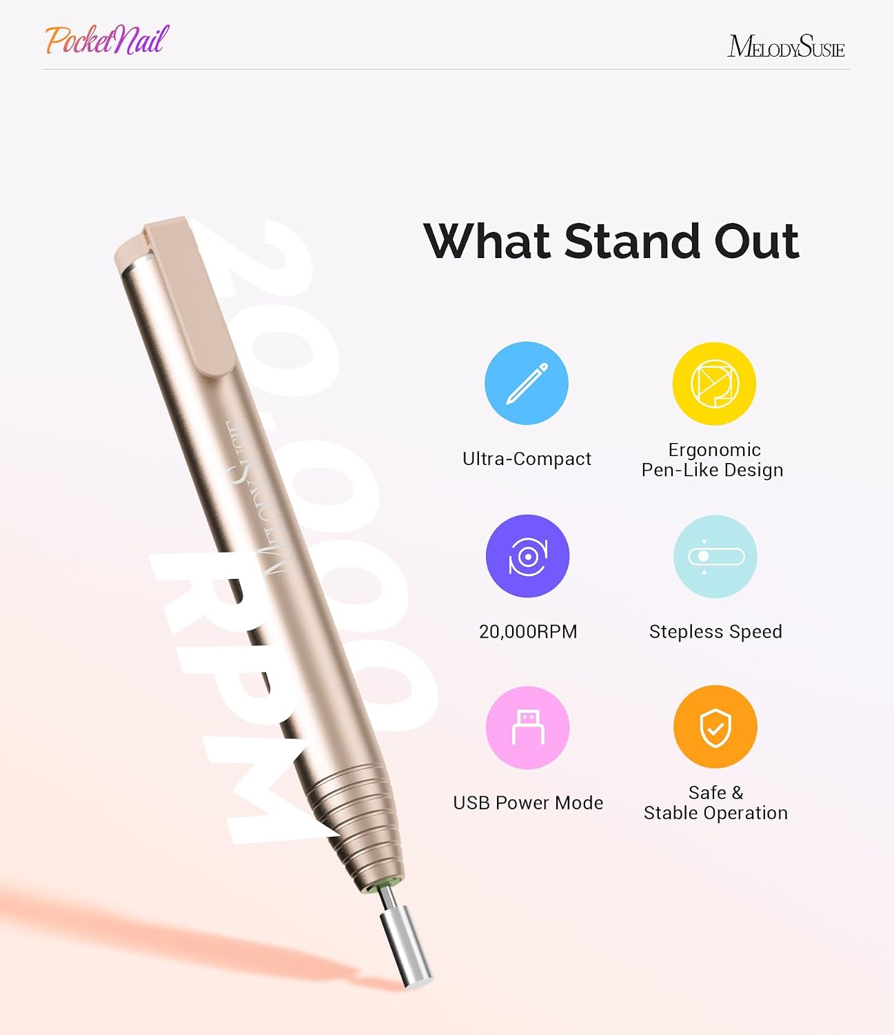 MelodySusie pen-shaped electric nail drill PC100G with included drill bits shown - 3