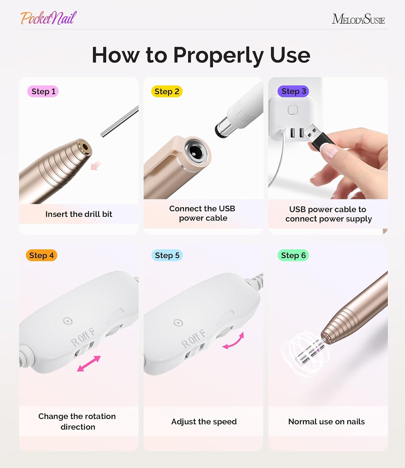 MelodySusie pen-shaped electric nail drill PC100G with included drill bits shown - 4