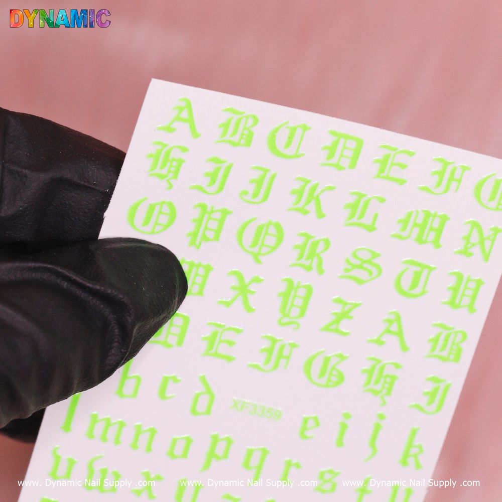 Neon green Roman letter nail stickers - 2