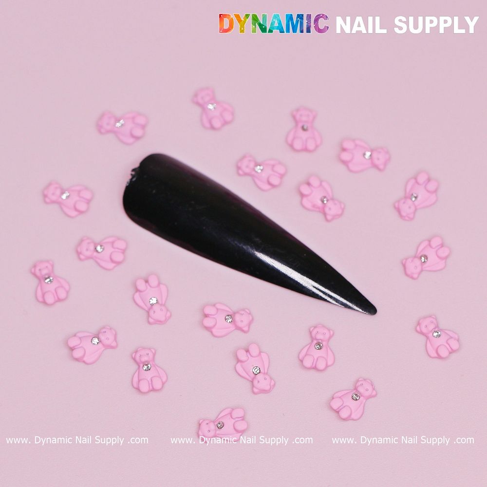 pink teddy bear nail charms pack - 3