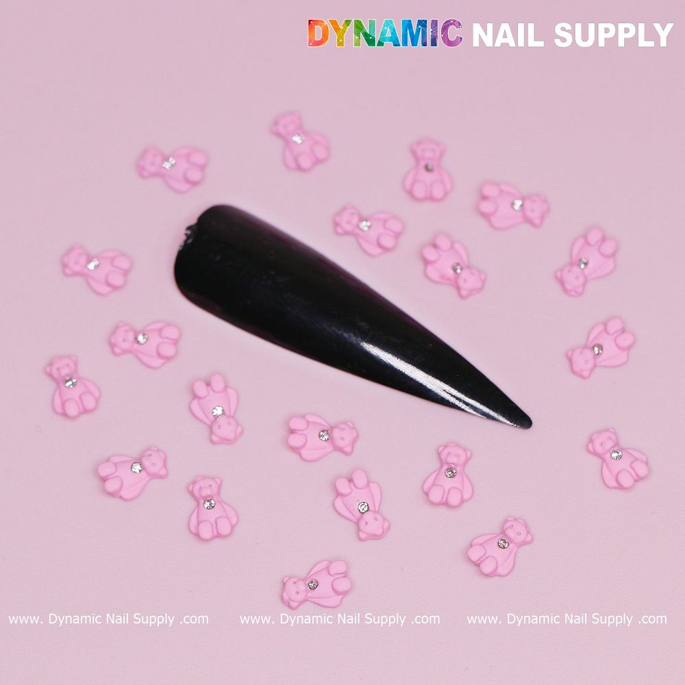 pink teddy bear nail charms pack - 6