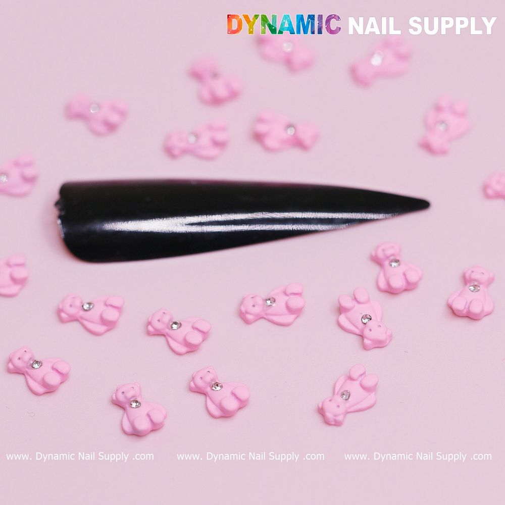 pink teddy bear nail charms pack - 8