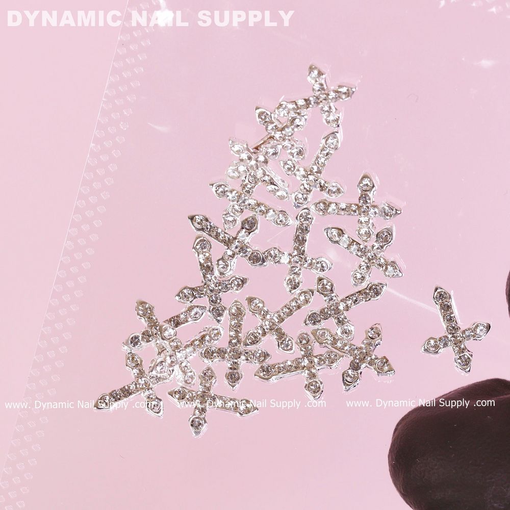 small platinum silver cross charms - 10